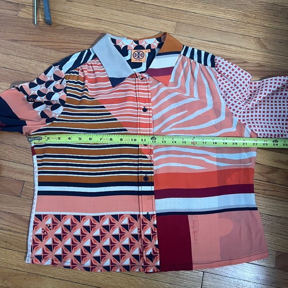 Tory Burch Silk Patchwork Branded Blouse Size 14 $385 - Picture 12 of 16